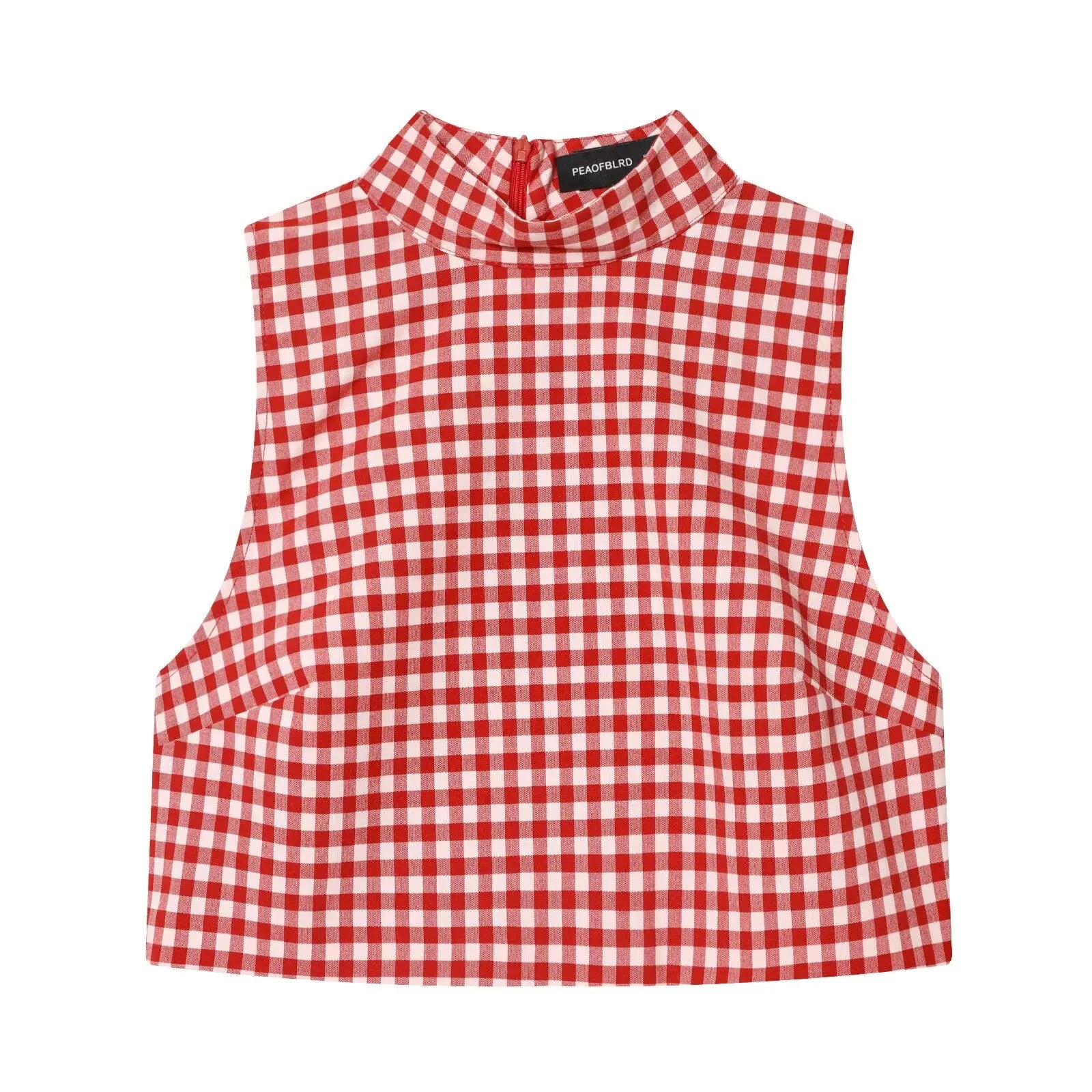 Classic Gingham High-Neck Crop Top & Trouser Set