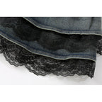 Ruffled Denim Skirt with Layered Lace Detail
