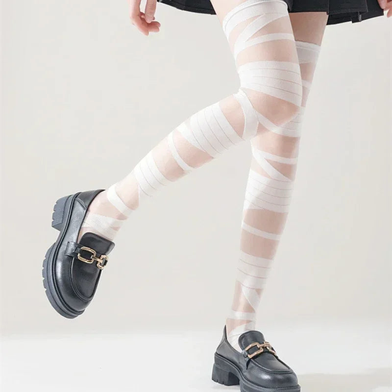 Bandage Silk Thigh Knee Socks