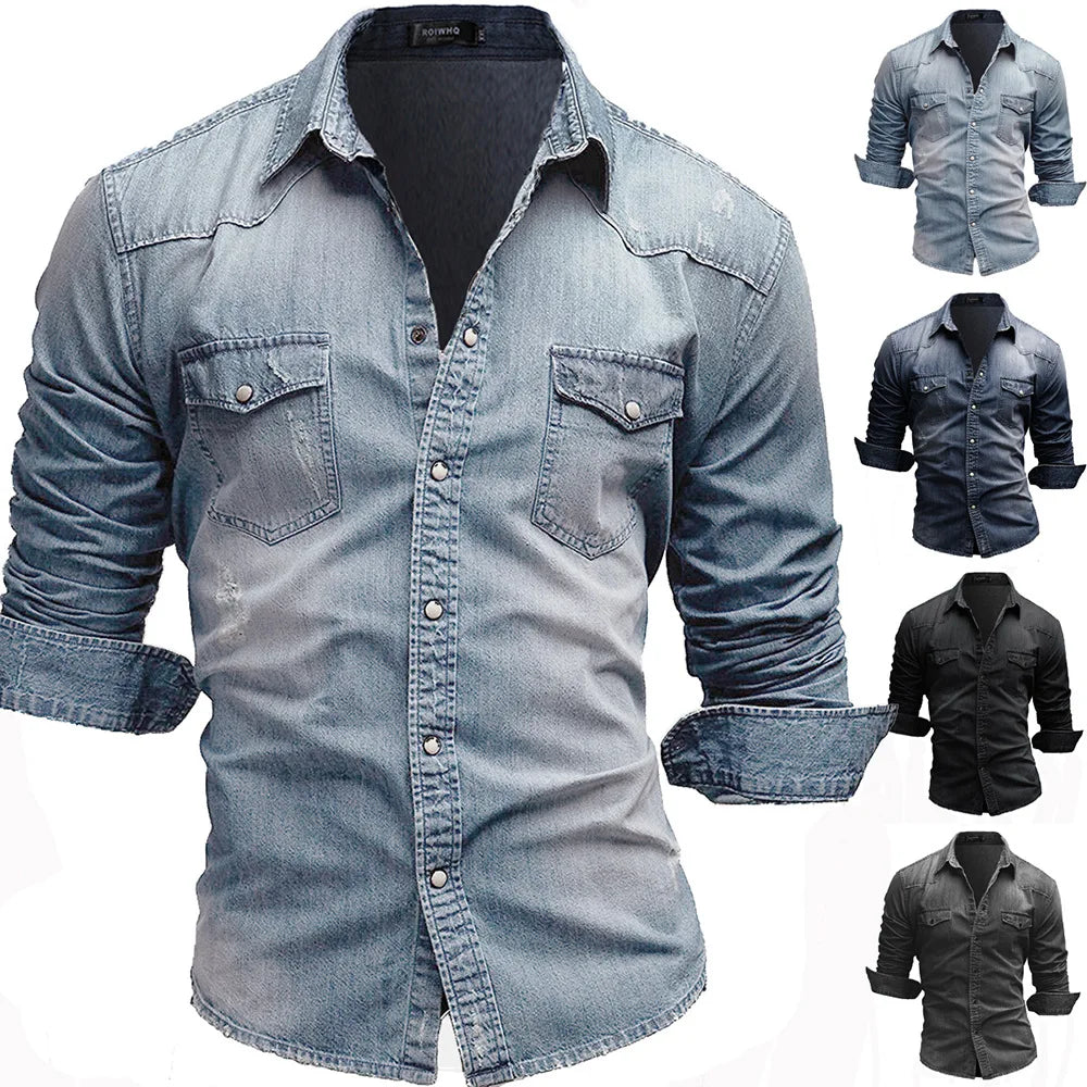 Solid Turn Down Collar Full Sleeve Single Breasted Simple Slim Fit Button Shirt