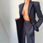 Backless Tie Waist Pinstripe Blazer Set