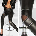 PU Leather Stretch Skinny Zipper Knee Legging