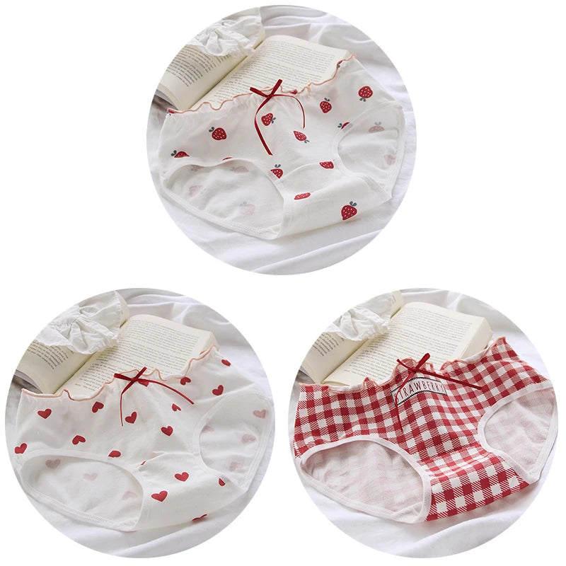 3Pcs/set Sexy Women's Panties Cotton Underpants Seamless Soft Underwear Lovely Sweet Girls Lingerie Bow-knot Mid Waist Briefs
