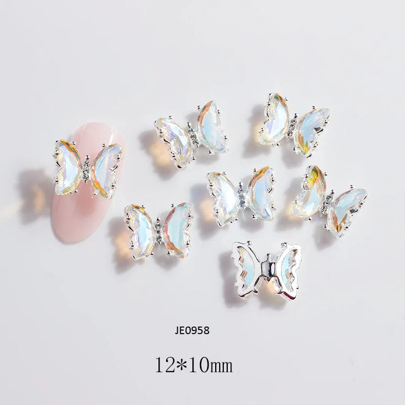 10Pcs Fairy Pink Zircon Nail Art 3D Charms Jewelry Butterfly Shaped Nail Crystal Alloy Decals 11*9mm Rhinestone Nail Decoration*