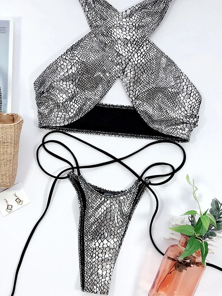 Pautakii Snake Skin Mini Micro Thong Bikini