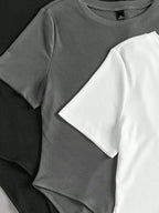 (3pcs) Round Neck Short Sleeve Bodysuit Set