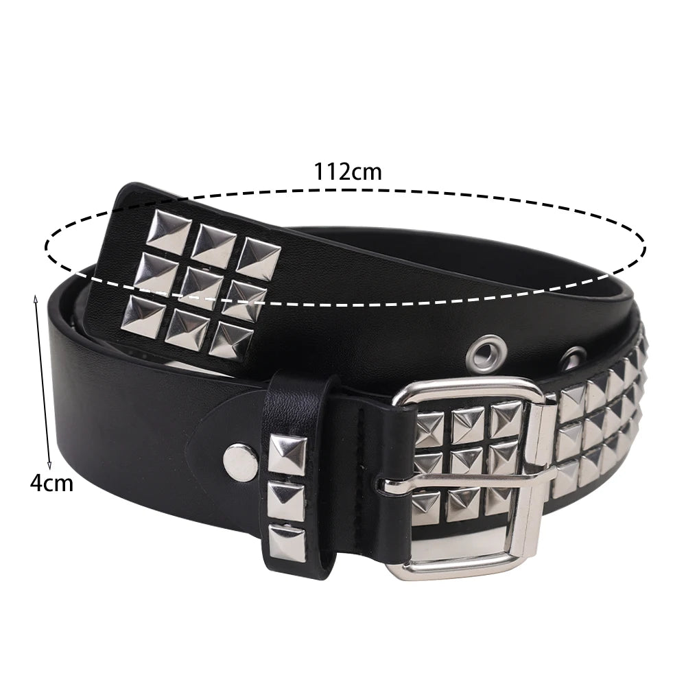 Fashion Gothic Square Rivet Belt Metal Pyramid Belt Men and Women Pink Punk Hardware Jeans Y2K Belts Women's Belt
