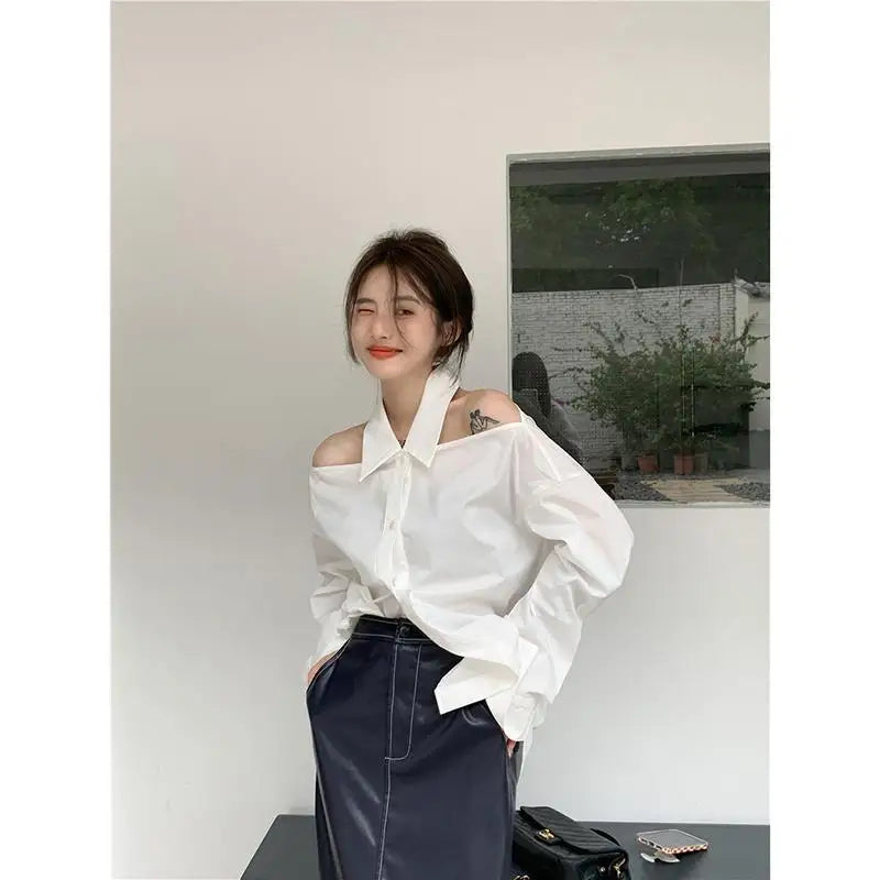 Off Shoulder Halter White Shirt