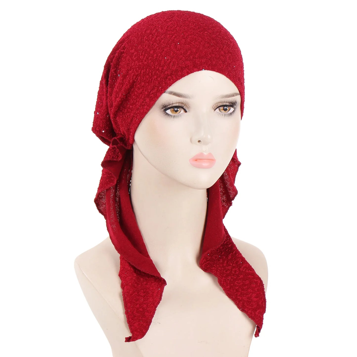 Shiny Glitter Elastic Solid Color Pre-Tied Hijabs Wrap Head Scarf Muslim Turban Bonnet for Women Inner Hat Turbantes Caps Mujer
