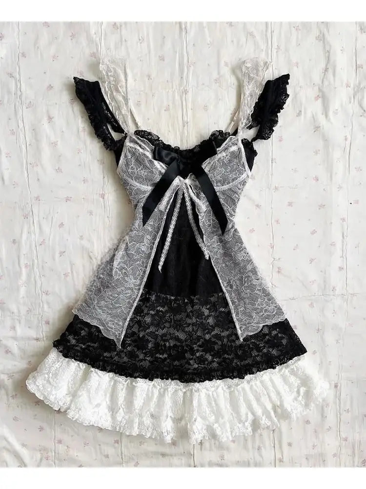 Lace Patchwork Dress Two Piece Set