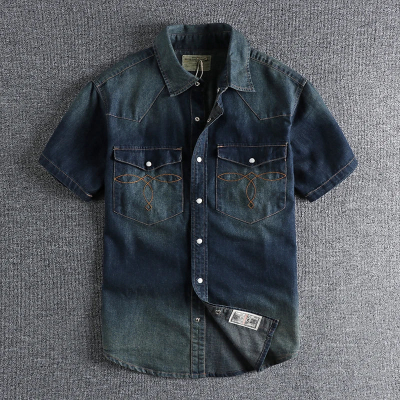 Short Sleeve Lapel Denim Cargo Shirt