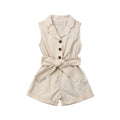 Tailored Sleeveless Lapel Romper with Belted Waist
