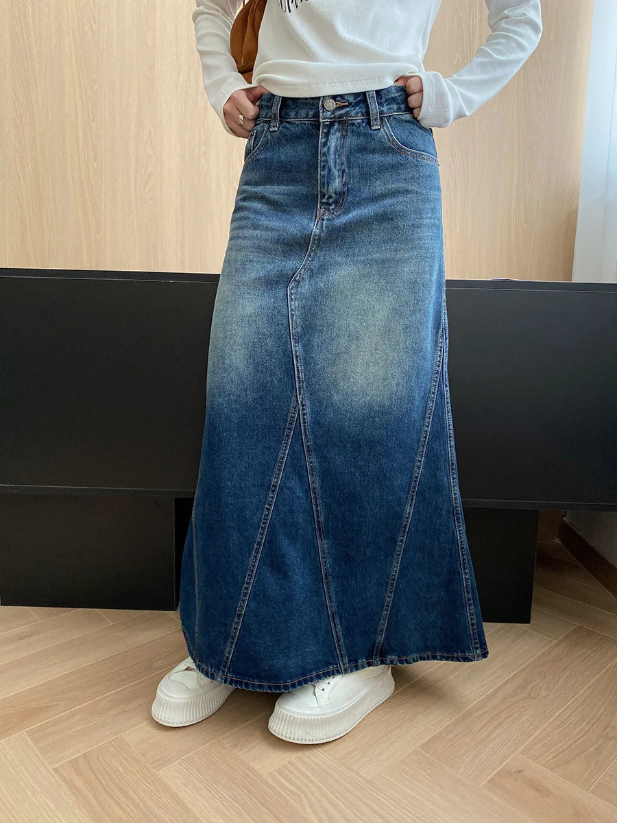 Solid Color High Waisted Denim Skirt