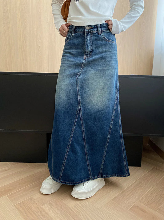Solid Color High Waisted Denim Skirt