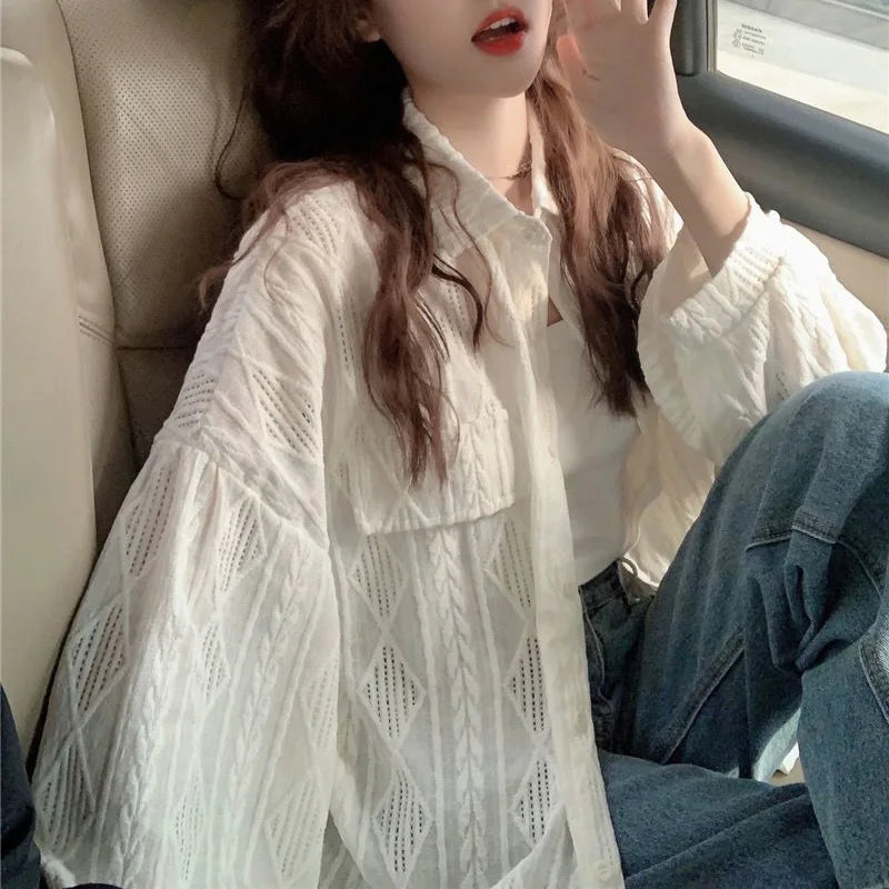 Hollow Out Solid Thin Shirt