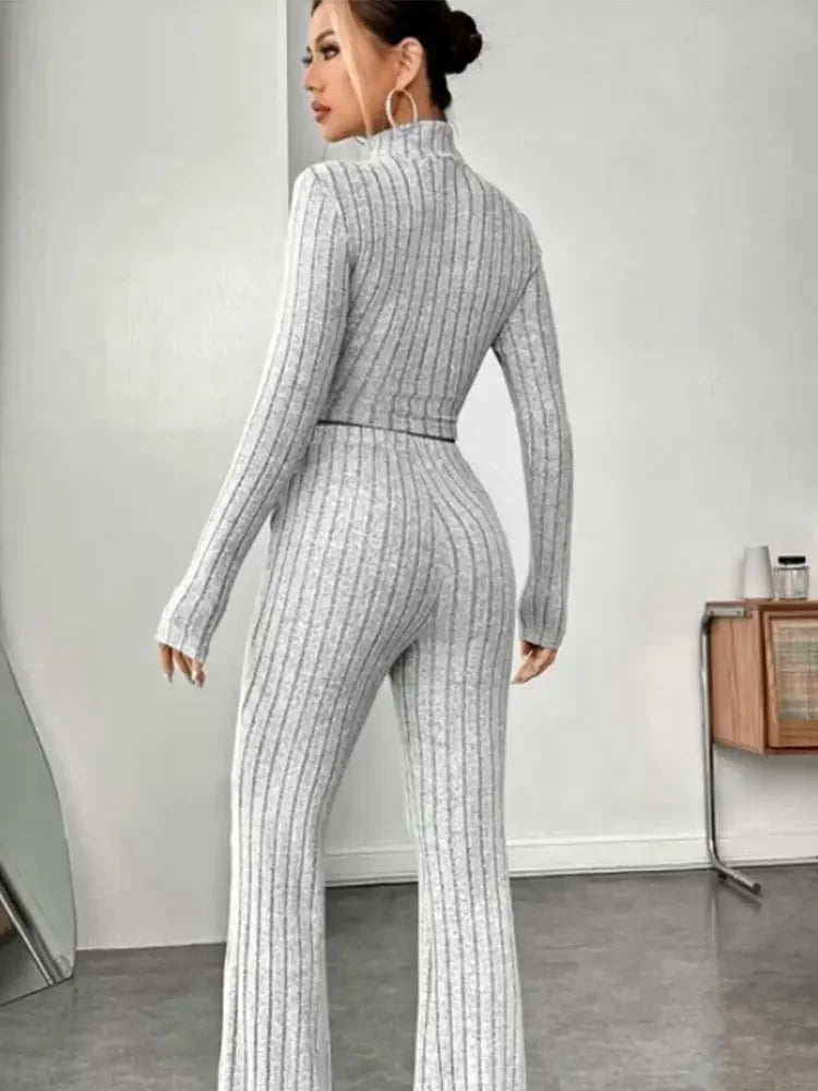 Solid ColorElegant Round Neck Tops Loose Pants Set