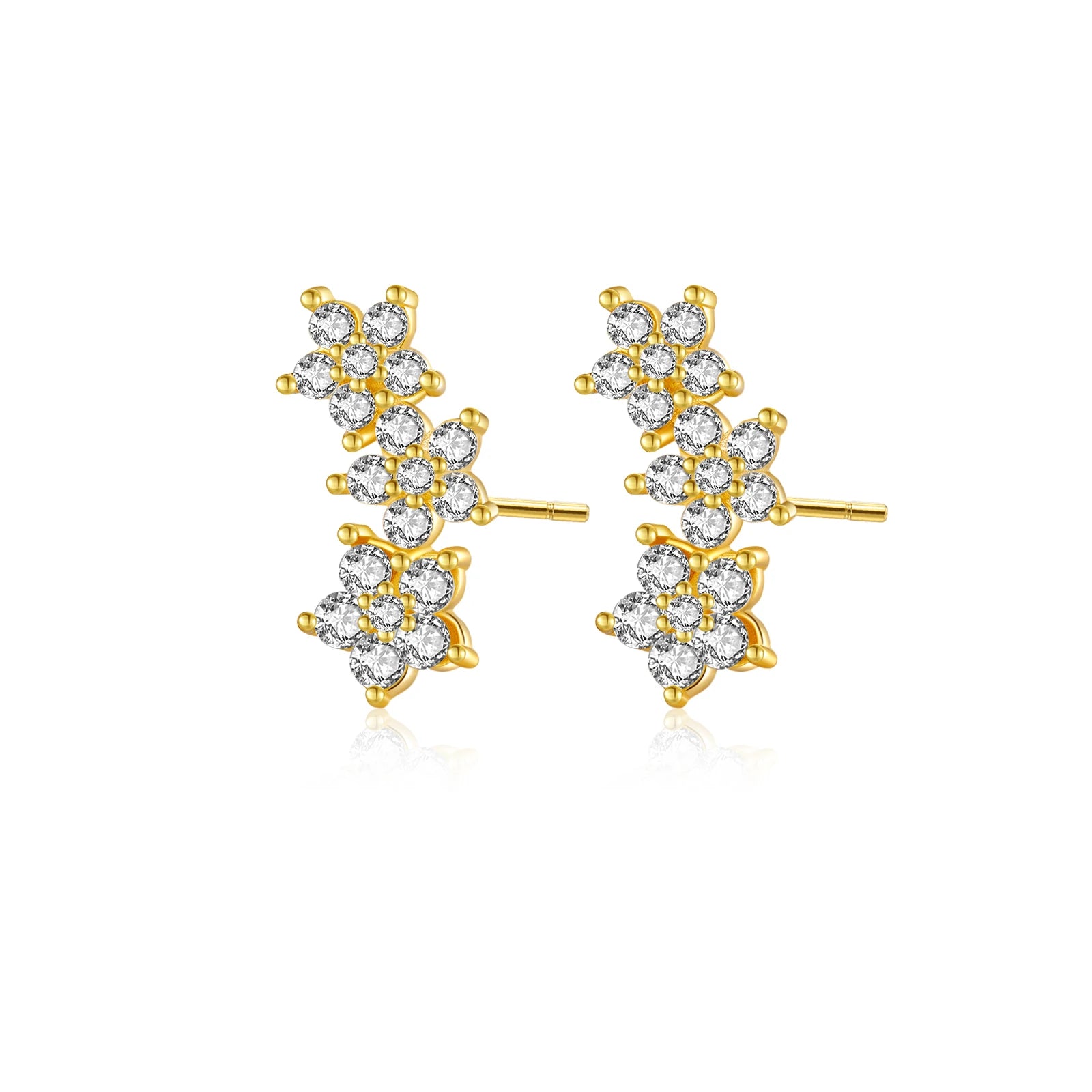 925 Sterling Silver Three Flower Stud Earring