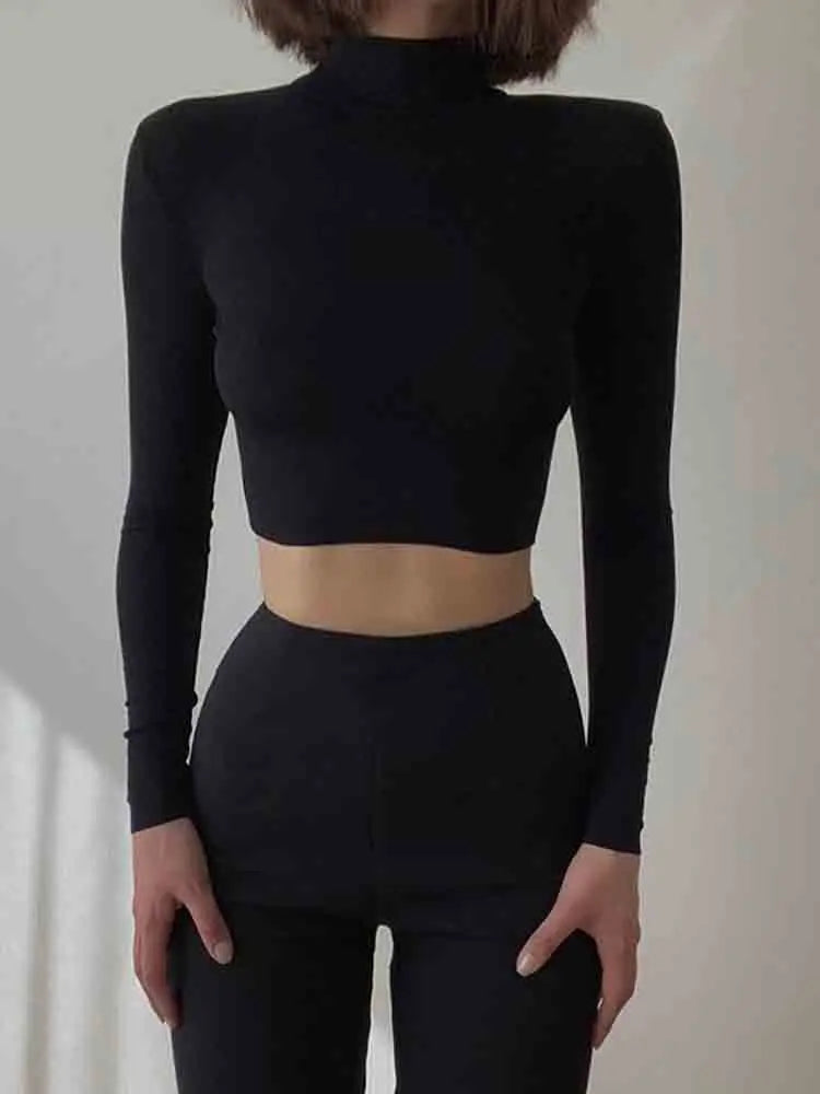 Solid Nude Turtleneck Cropped Tee