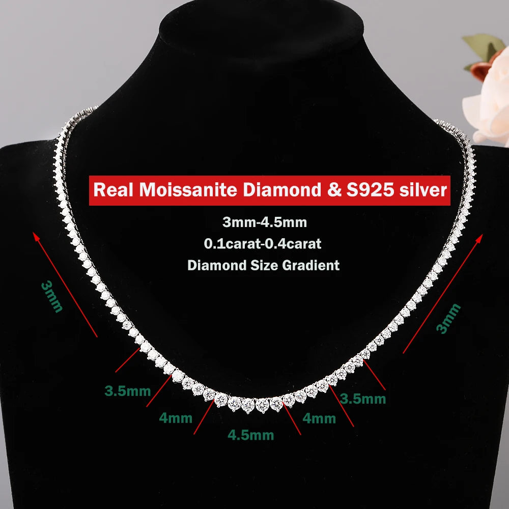 3-Claw Setting Full Moissanite Tennis Necklace