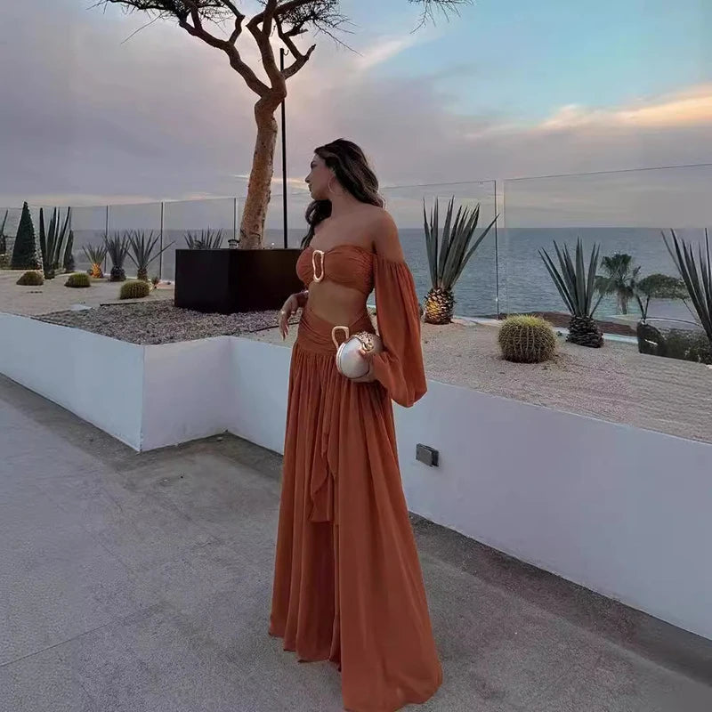 Off Shoulder Chiffon Skirts Two Piece Set