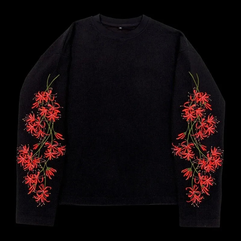Flower Embroidered Sleeves Tee