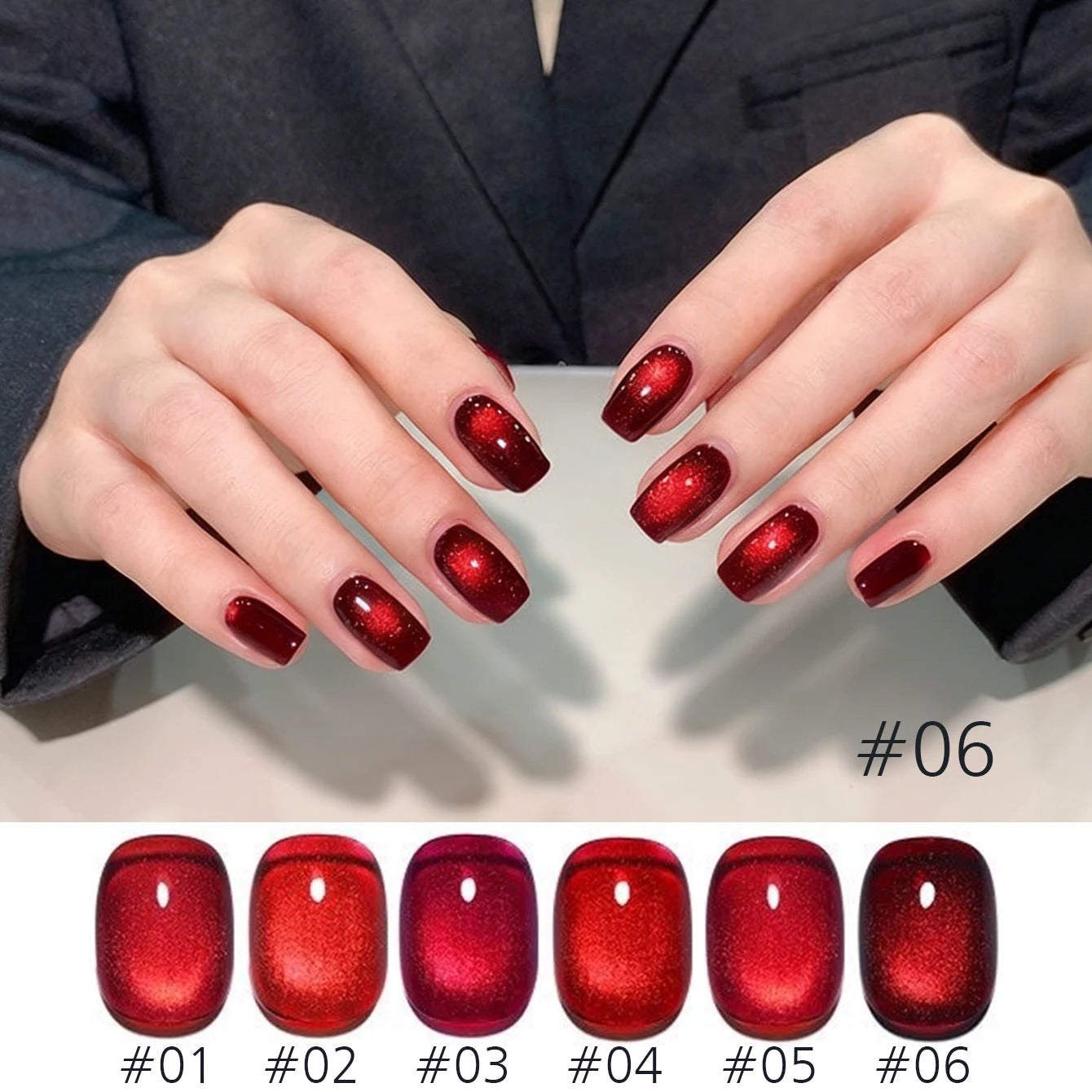 10ML 1-8PCS Red Cat Eye Nail Polish Red Nails 2026 New Cherry Wine Deep Red Glass Bead Magnet Cat Eye Spear Crystal Gel