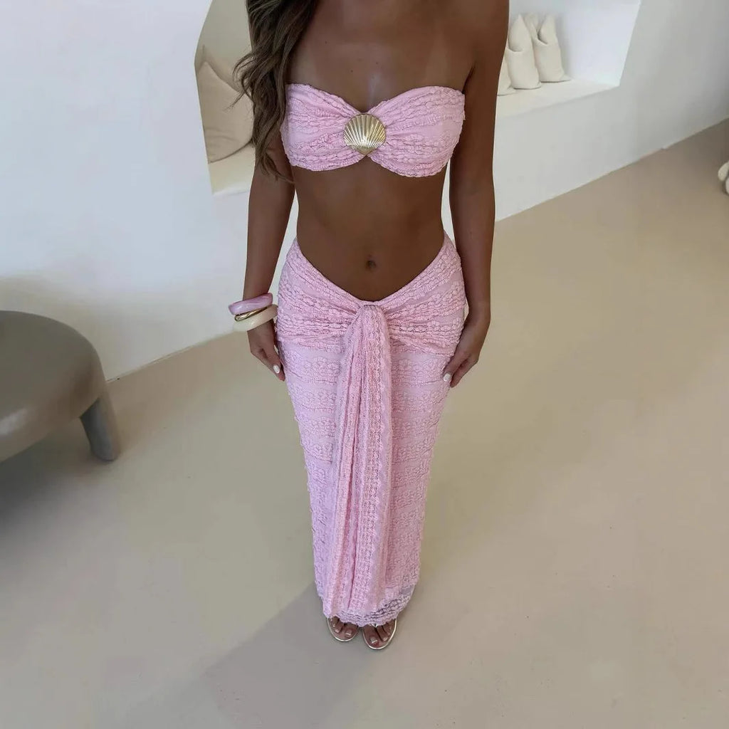 Solid Color Casual Trendy Lace Set