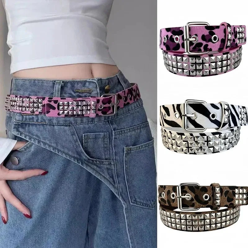 Fashion Gothic Square Rivet Belt Metal Pyramid Belt Men and Women Pink Punk Hardware Jeans Y2K Belts Women's Belt