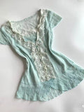 Casual Lace Green Top + Design Mini Skirt