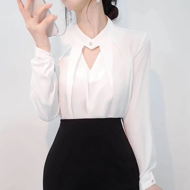 Mock-Neck Blouse with Keyhole Detail