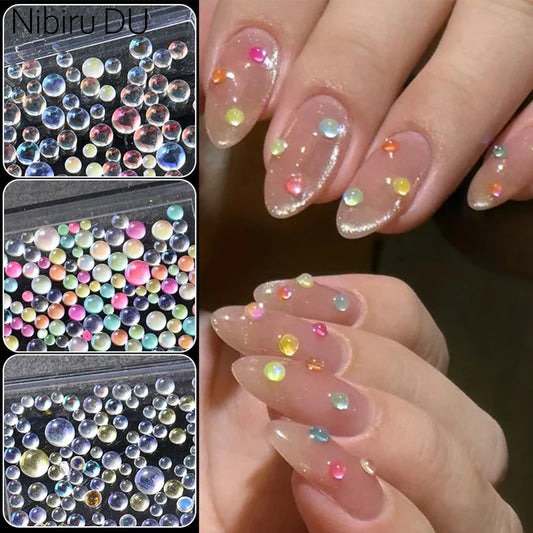 Candy Colors Mixed Size Nail Rhinestones Round Clear Glass Crystal Bead Hemispherical 3D Nail Art Decorations DIY Accessories