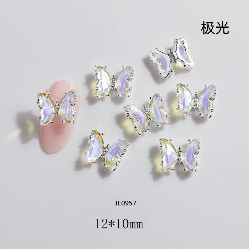 10Pcs Fairy Pink Zircon Nail Art 3D Charms Jewelry Butterfly Shaped Nail Crystal Alloy Decals 11*9mm Rhinestone Nail Decoration*