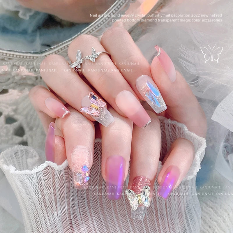 10Pcs Butterfly Nail Art Designer Charms 3D-Luxury Crystal Butterfly Nail Art Decor 12X10mm Alloy Butterfly Manicure Rhinestone*