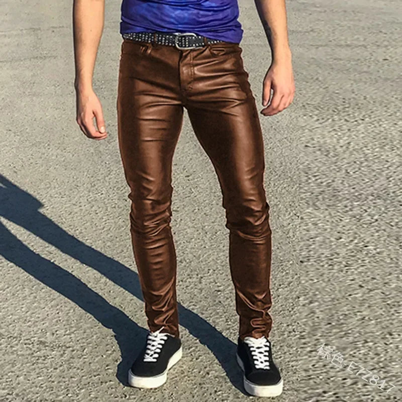 Elastic Low Waist PU Leather Pants