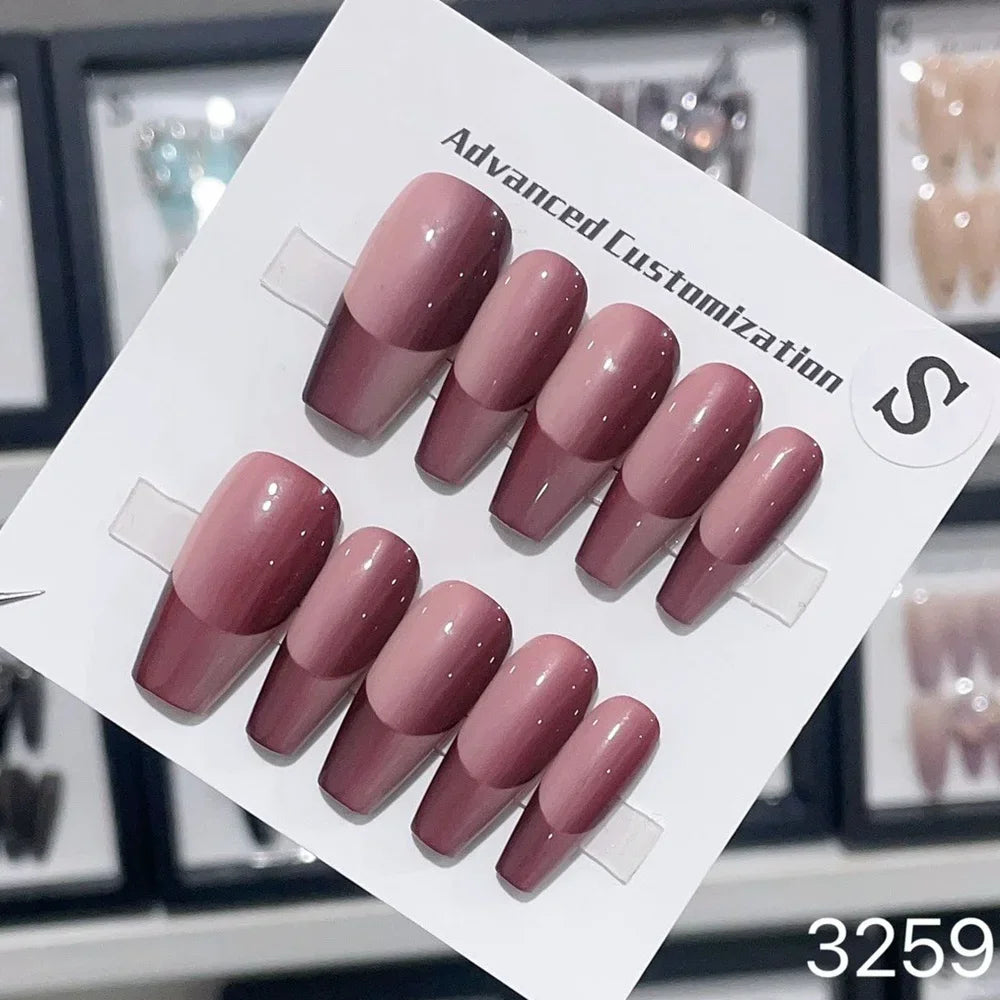 Medium-length Coffin Design Reusable Adhesive Fake Nails