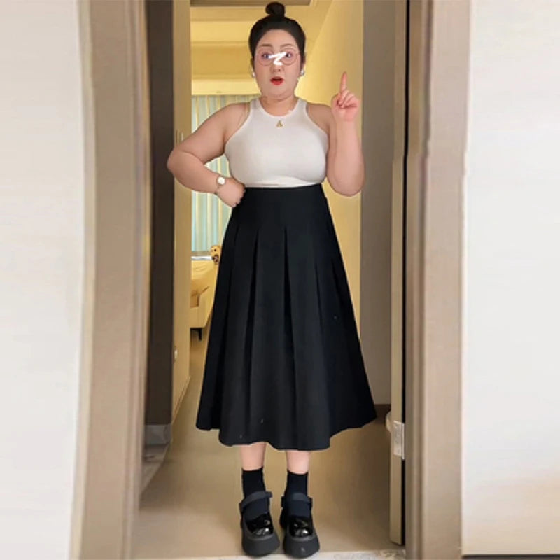 Midi A-Line Pleated High Waist Skirt