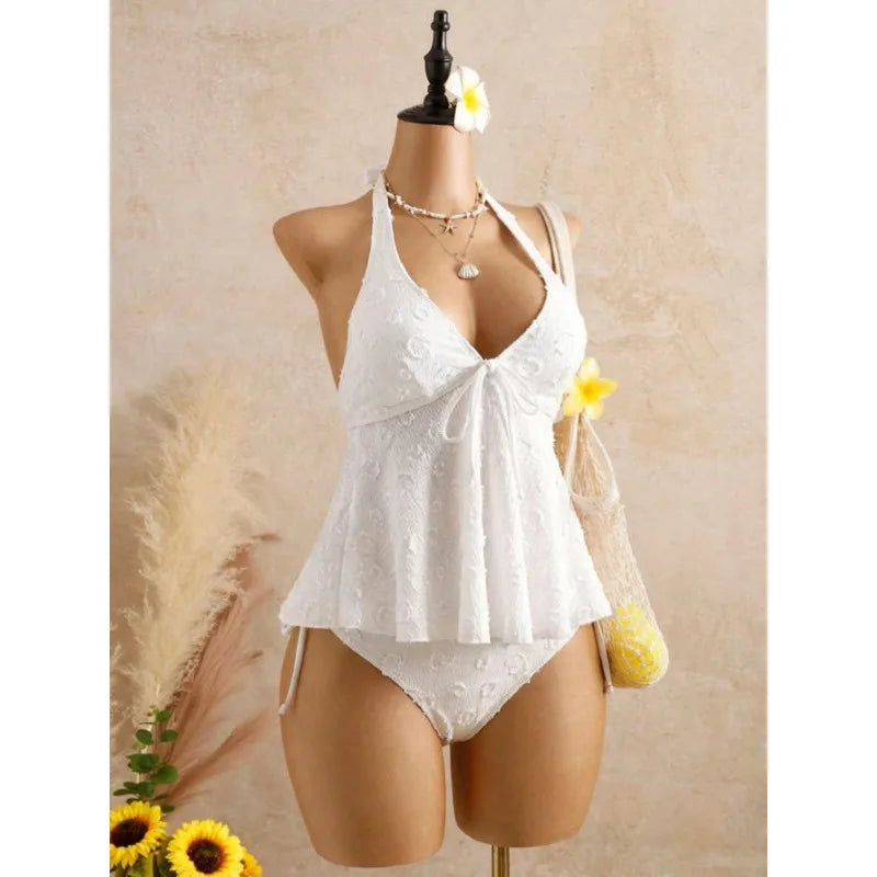 V Neck Halter Backless Lace Up Bikini