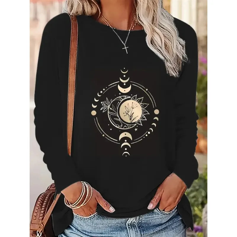Sun Moon Stars Floral Design Tee