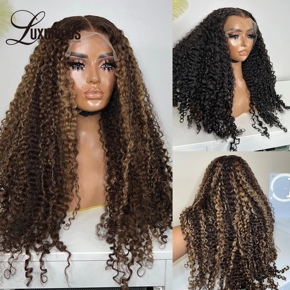Honey Blonde Highlight Curly Wig