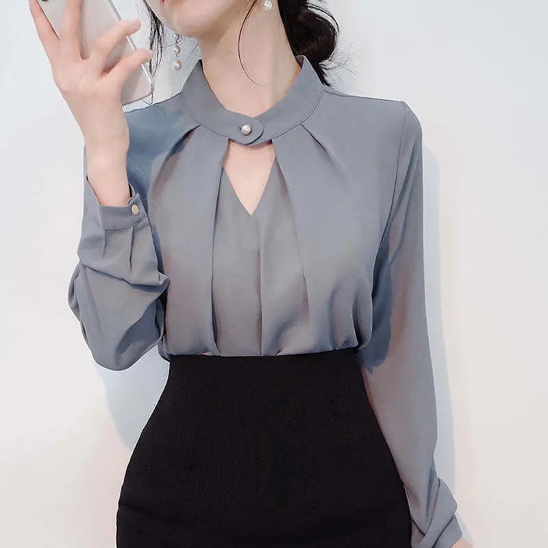 Mock-Neck Blouse with Keyhole Detail