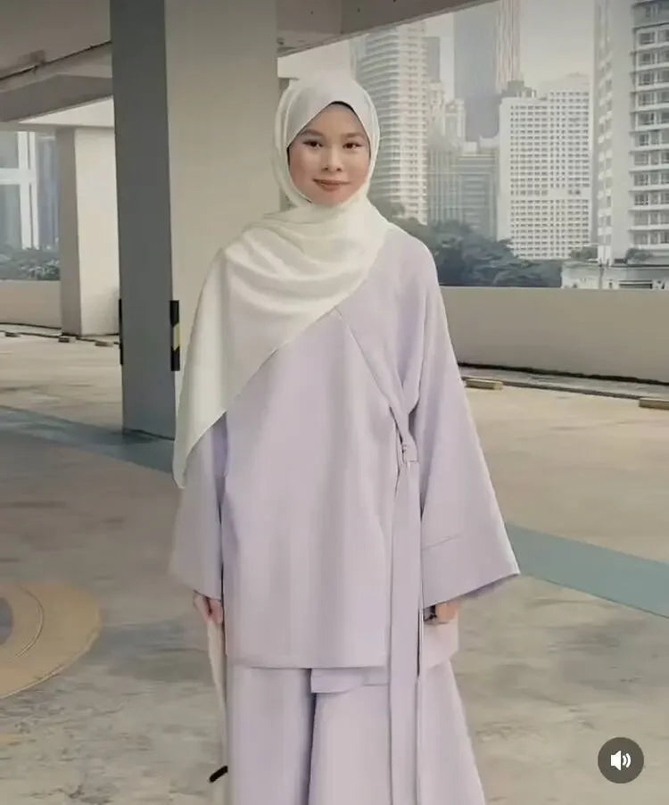 Eid Muslim Suit Modest Two Piece Women Lace Up Top Skirt Outfits Ramadan Morocco Dubai Abayas Ensemble Islam Arab Jalabiya 2025