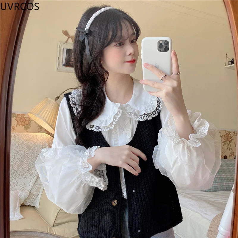 Lace Ruffles Peter Pan Collar Blouse