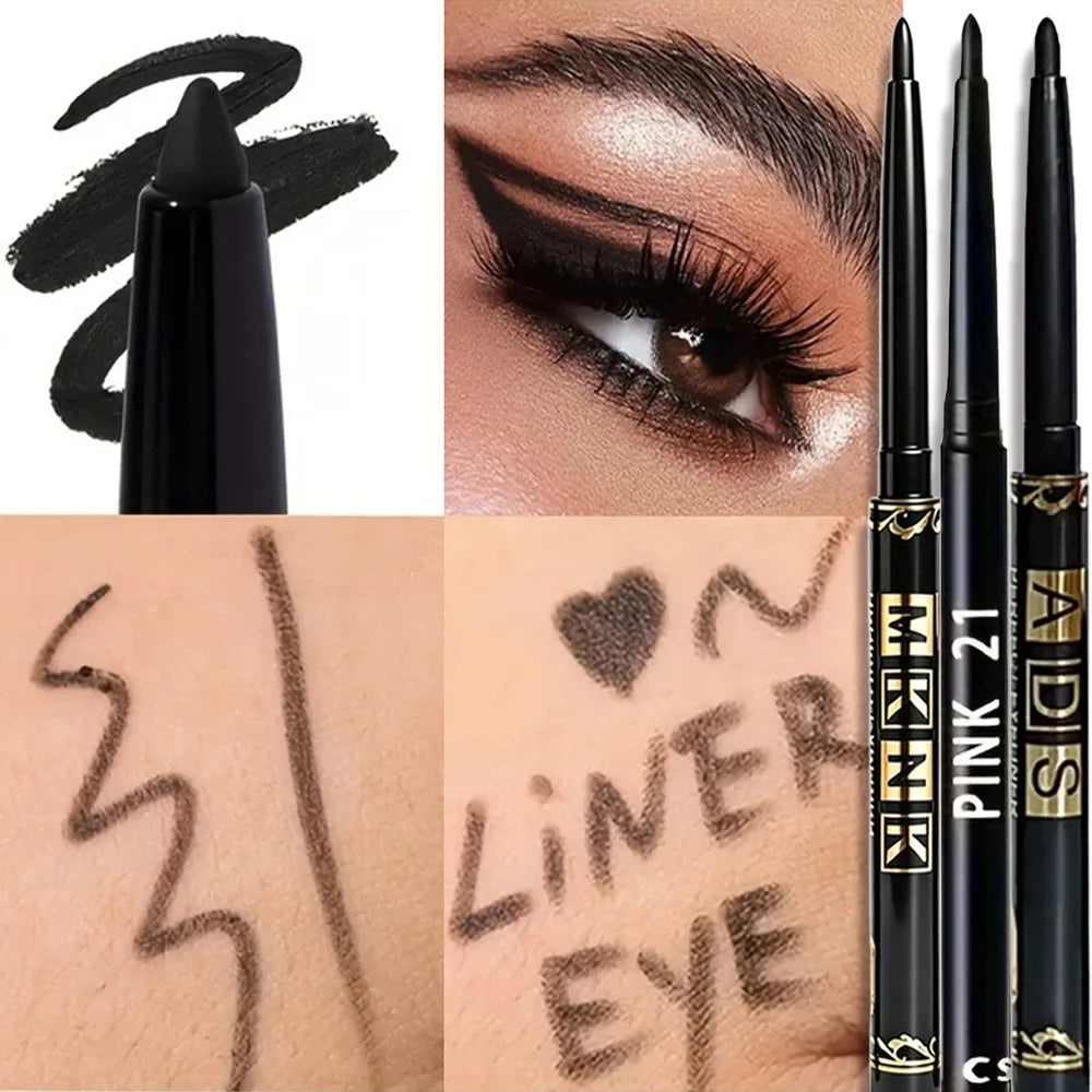3Pcs Automatic Retractable Eyeliner Gel Pen Smooth Application High-Pigment Matte Waterproof Lasting Under Eye Glue Makeup