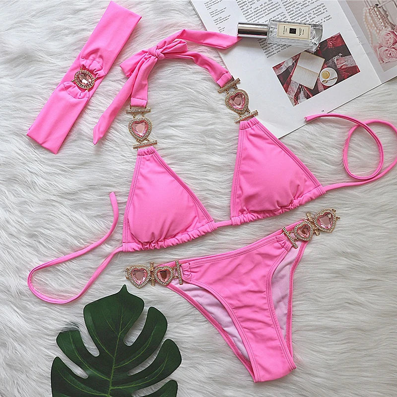 Bikini With Heart Rhinestones