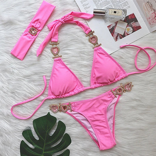 Bikini With Heart Rhinestones
