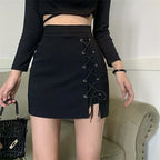 High Waist Lace Up Mini Skirt
