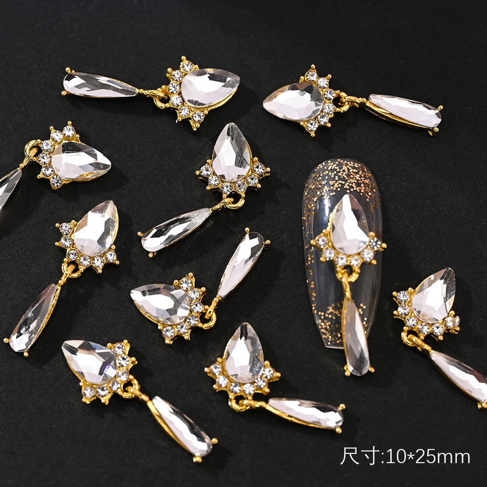 10Pcs Zircon Pendant Luxury Nail Art Charms 3D Gold Metal Nail Crystal Shinying Diamond Flowers/Butterlfy Manicure Accessories