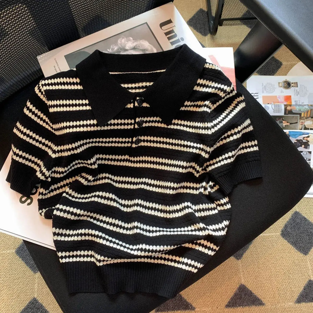 Knitted Stripe Polo