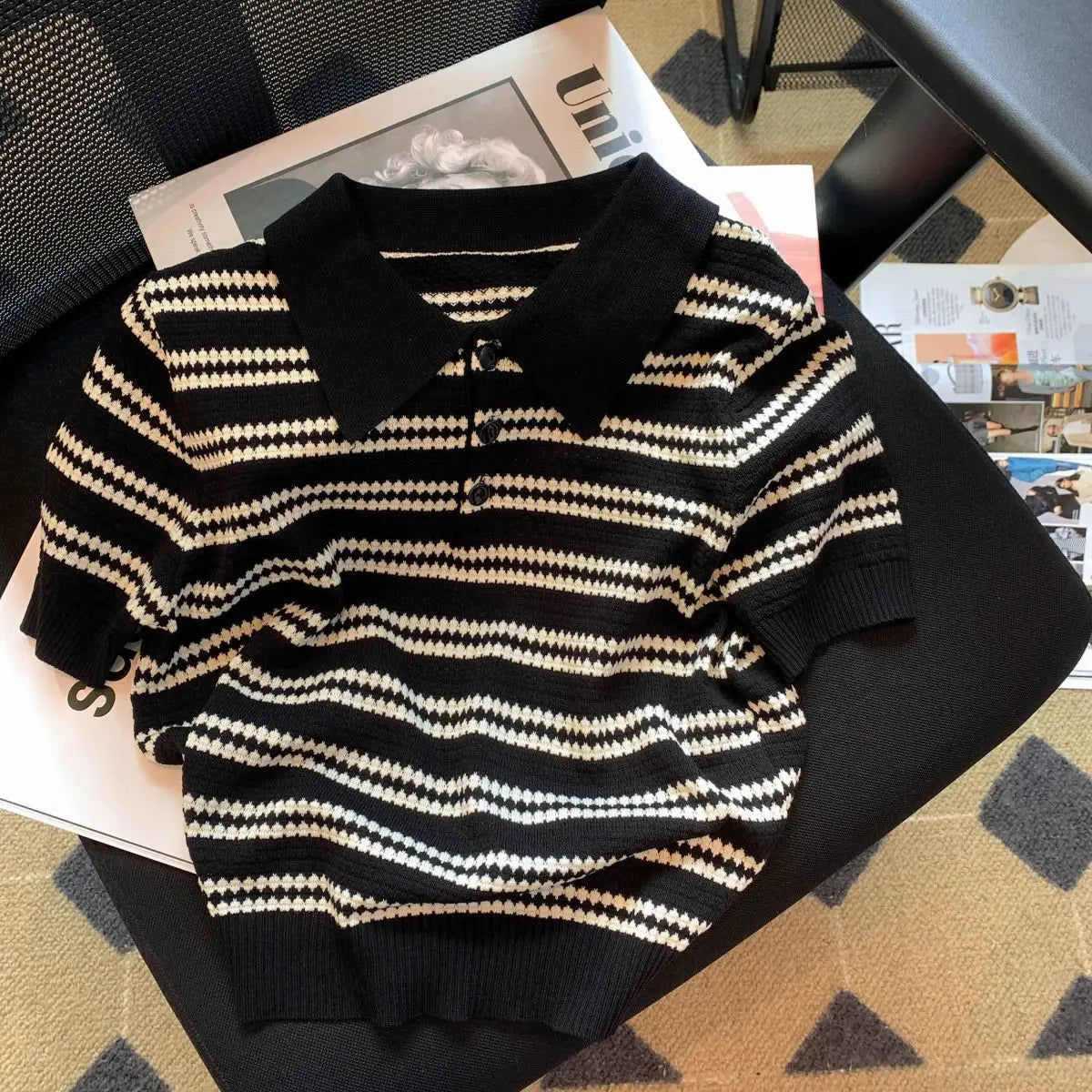 Knitted Stripe Polo