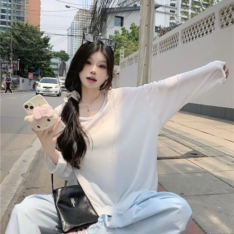 Cross-Cut Hollow Design Long-Sleeved T-Shirt